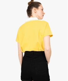 polo femme en coton pique avec col raye et broderie poitrine jaune tee-shirts tops et debardeurs8613901_3