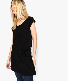 GEMO Tunique femme en jersey avec ceinture à nouer et revers noir standard