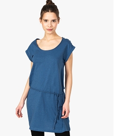 GEMO Tunique femme en jersey avec ceinture à nouer et revers Violet