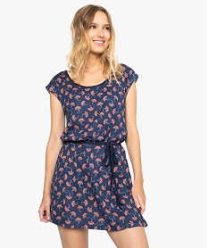 GEMO Tunique femme en jersey à motifs avec ceinture à nouer marron vif