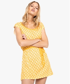 GEMO Tunique femme en jersey à motifs avec ceinture à nouer Multicolore
