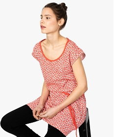 GEMO Tunique femme en jersey à motifs avec ceinture à nouer jaune chine