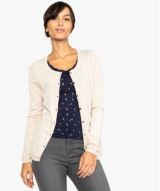 GEMO Gilet femme en viscose maille fine à motifs pailletés Beige
