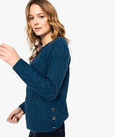 GEMO Pull femme torsadé avec boutons métallisés sur les côtés bleu standard