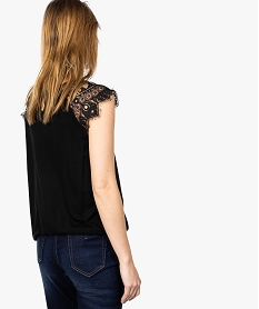 tee-shirt femme en viscose avec epaules en dentelle noir8619201_3