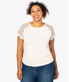 tee-shirt femme a manches courtes avec epaules en dentelle beige tee shirts tops et debardeurs8621501_1