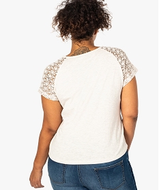 tee-shirt femme a manches courtes avec epaules en dentelle beige tee shirts tops et debardeurs8621501_3
