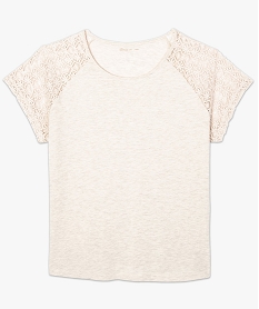 tee-shirt femme a manches courtes avec epaules en dentelle beige8621501_4