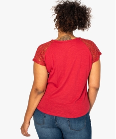 tee-shirt femme a manches courtes avec epaules en dentelle rose8621601_3