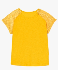 tee-shirt femme a manches courtes avec epaules en dentelle jaune tee shirts tops et debardeurs8621701_1