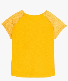 tee-shirt femme a manches courtes avec epaules en dentelle jaune8621701_2