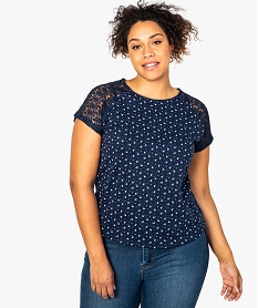 GEMO Tee-shirt femme à motifs avec manches courtes en dentelle Imprimé