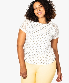 GEMO Tee-shirt femme à motifs avec manches courtes en dentelle Imprimé