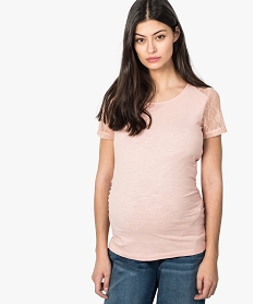 GEMO Tee-shirt de grossesse en coton bio avec manches en dentelle Rose