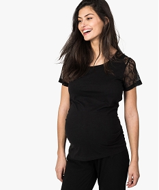 GEMO Tee-shirt de grossesse en coton bio avec manches en dentelle Noir
