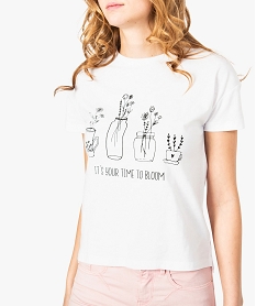 tee-shirt femme en coton bio imprime a fentes laterales blanc8623001_2
