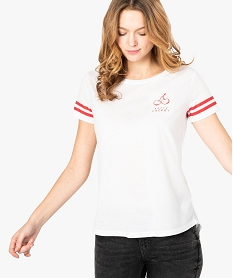 GEMO Tee-shirt femme imprimé coupe loose et dos long Blanc