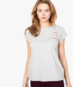 GEMO Tee-shirt femme imprimé avec manches courtes à revers Gris
