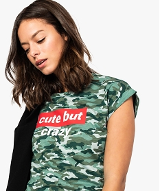 tee-shirt femme imprime avec manches courtes a revers vert8625201_2