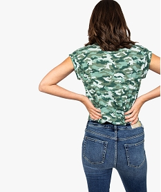 tee-shirt femme imprime avec manches courtes a revers vert8625201_3