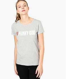 GEMO Tee-shirt femme à manches courtes imprimé sur lavant Blanc