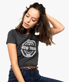 tee-shirt femme a manches courtes imprime sur lavant noir8625501_1