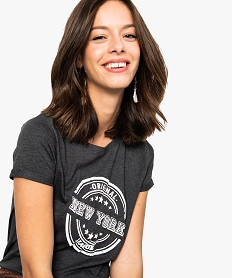 tee-shirt femme a manches courtes imprime sur lavant noir8625501_2