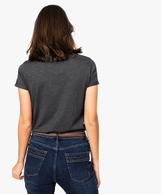 tee-shirt femme a manches courtes imprime sur lavant noir8625501_3