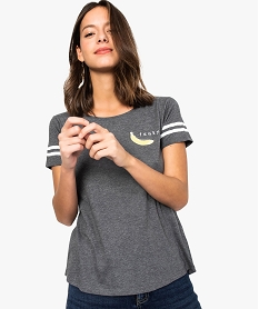 GEMO Tee-shirt femme à manches courtes imprimé esprit sportif Gris
