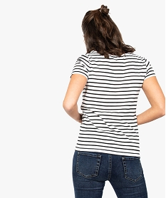 tee-shirt femme a manches courtes avec motifs sur lavant blanc8626601_3