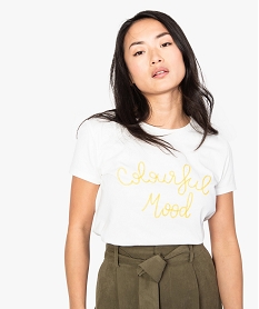 GEMO Tee-shirt femme avec inscription brodée sur lavant Blanc