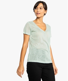 GEMO Tee-shirt femme fluide à col V avec finition perles Bleu