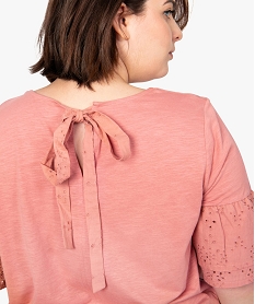 tee-shirt femme manches broderie anglaise et dos noue rose8628701_2