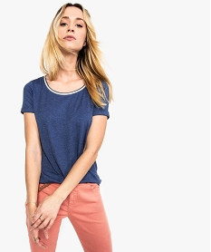 GEMO Tee-shirt femme à manches courtes et col rond pailleté Bleu