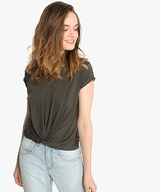 GEMO Tee-shirt femme à manches courtes avec noeud dans le bas Gris