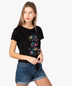 GEMO Tee-shirt femme loose avec pans à nouer et motif sur lavant Noir