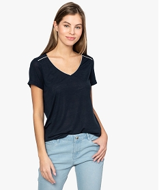 tee-shirt femme a biais paillete et manches courtes bleu8632001_1