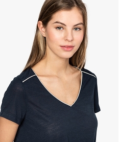 tee-shirt femme a biais paillete et manches courtes bleu8632001_2