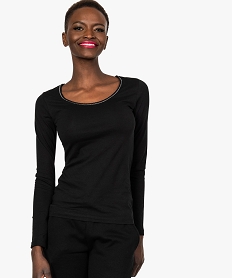 GEMO Tee-shirt femme avec manches longues et col rond fantaisie noir standard