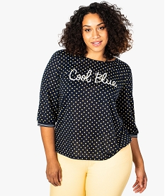 GEMO Tee-shirt femme à motifs avec nœud dans le dos et paillettes violet chine