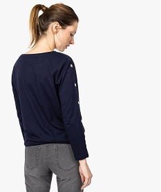 tee-shirt femme manches longues avec boutons sur les manches bleu8634301_3
