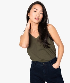 GEMO Débardeur femme avec décolleté V pailleté devant et dos vert standard