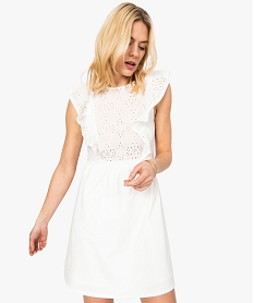 GEMO Robe femme avec empiècement en dentelle et volants Beige