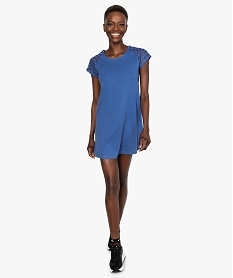 robe tee-shirt femme avec manches courtes en dentelle bleu8639901_1