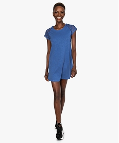 GEMO Robe tee-shirt femme avec manches courtes en dentelle Bleu