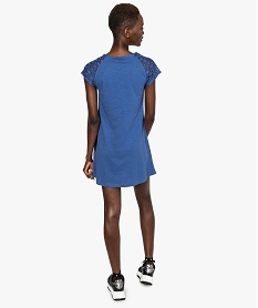 robe tee-shirt femme avec manches courtes en dentelle bleu8639901_3