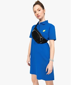 GEMO Robe femme polo courte en maille piquée avec broderie poitrine Bleu