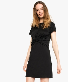 GEMO Robe femme en maille fluide avec effet drapé sur le ventre Noir