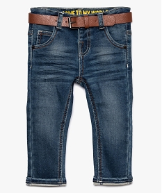 GEMO Jean bébé garçon coupe slim avec ceinture aspect cuir Bleu