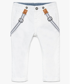 GEMO Pantalon bébé garçon en coton avec bretelles rayées amovibles Blanc